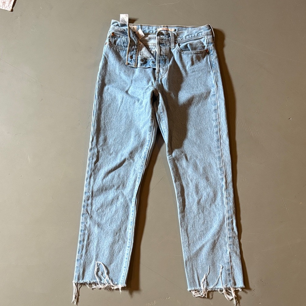 Levi's Light Blue Straight Leg Jeans with Raw Hem